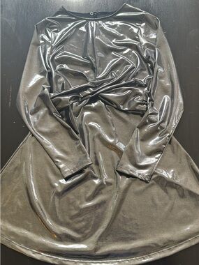 Zara Metallic Long-Sleeve Silver Liquid Look Dress